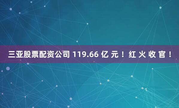 三亚股票配资公司 119.66 亿 元 ！红 火 收 官 ！